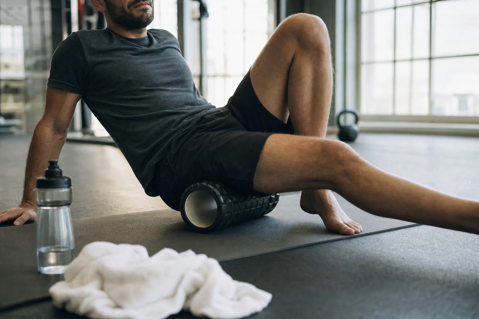 Athlete using a foam roller after training